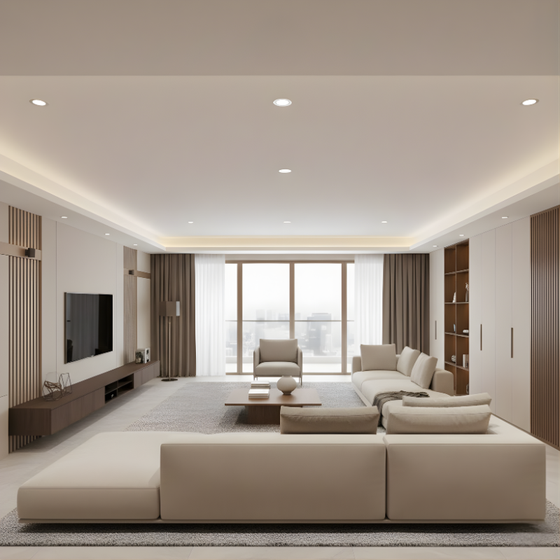 Toan canh phong khach – khu sinh hoat chung cua villa penthouse